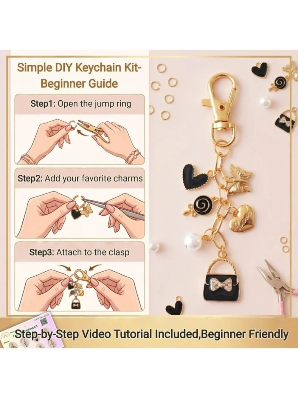 545Pcs Keychain Making Kit - DIY Jewelry Supplies, Charms, Pearls & Chains